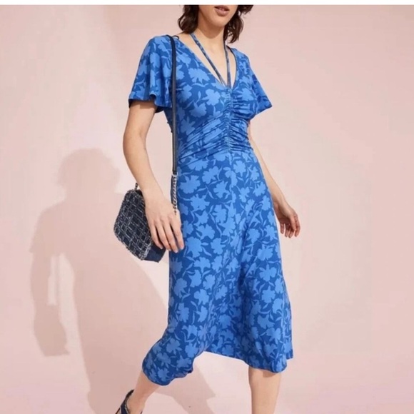 Michael Kors Dresses & Skirts - Michael Kors Floral Blue Midi Dress 0X-NWT